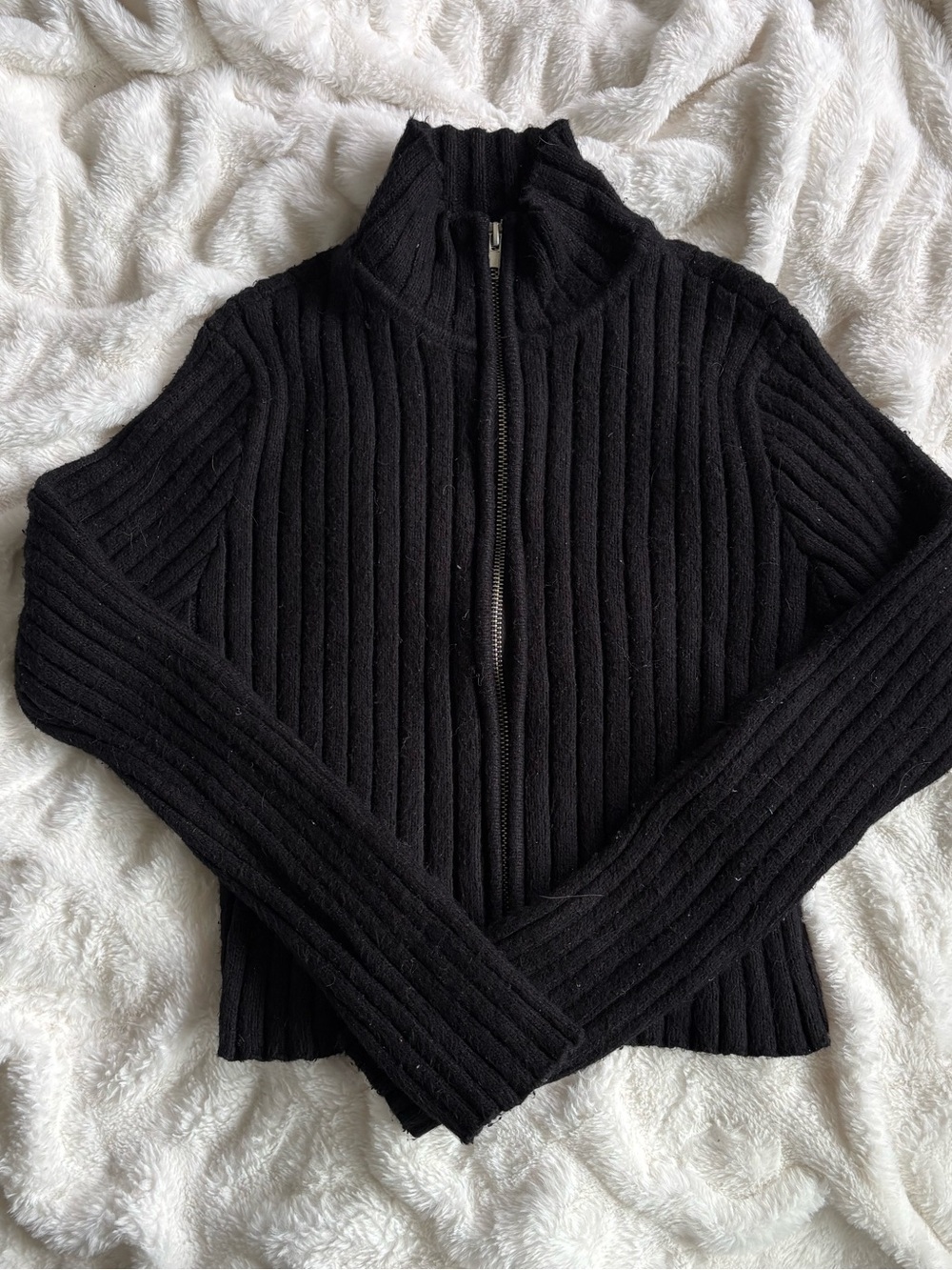Garage Black Ribbed Zip-Up Turtleneck Sweater